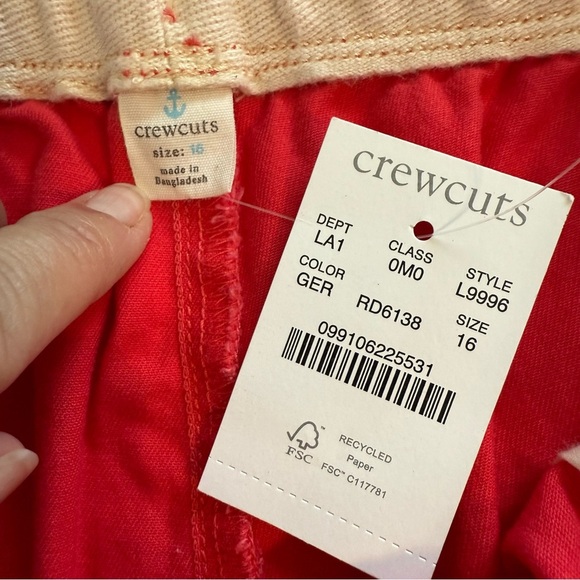 NWT J Crew Crewcuts Red Geranium Pull On Dock Shorts Midweight Stretch Chino 16 - Picture 3 of 8
